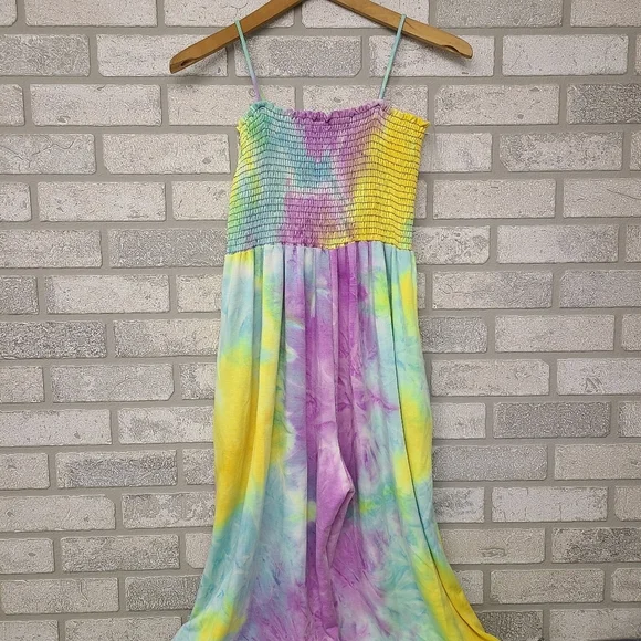 CY Vibrant Tie Dye Wide Leg Jumpsuit Size Large - Picture 4 of 8